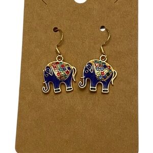 Elephant Earrings Navy Blue with colored accents